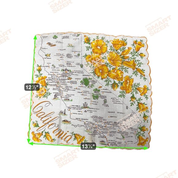 VTG 1960s Ranshaw California State Handkerchief Hankie Flowers Scalloped Yellow - Picture 6 of 6